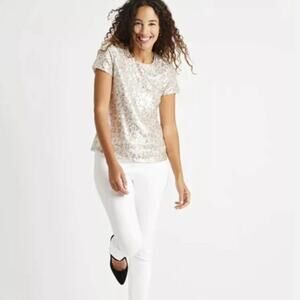 Jude Connally Lex Mini Leopard Sequin Short Sleeve Top Party Neutral $198 XS NWT